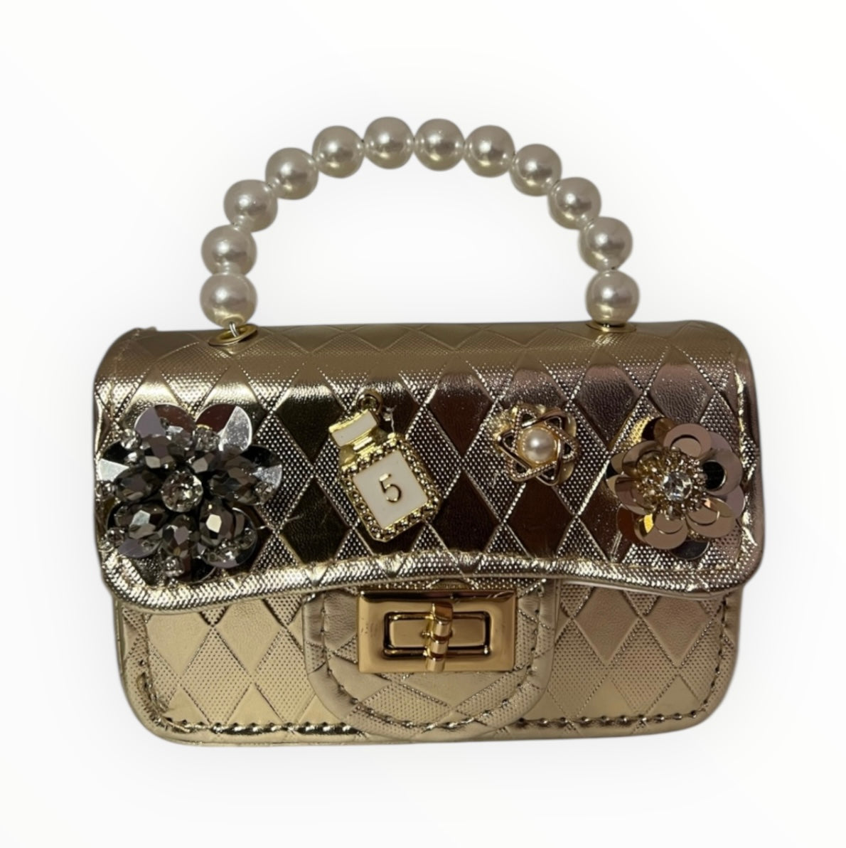 Mini Sac à Main Doré avec Perles et Décorations Luxe - Ganiber Maroc