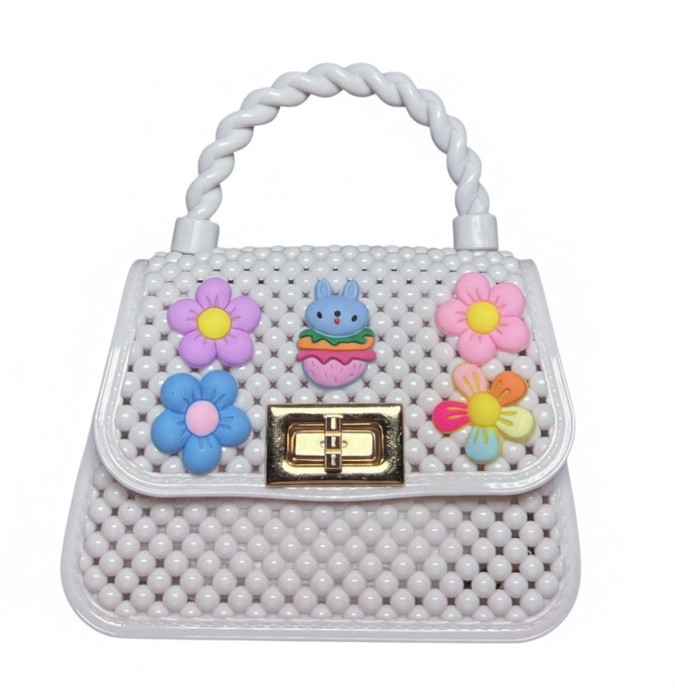 Sac à main perlé décoré fleurs et lapin – Style kawaii chic