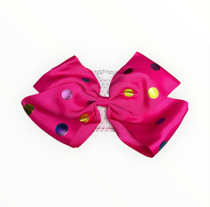 Barrette Nœud Fuchsia à Pois Colorés – Accessoire de cheveux tendance pour filles