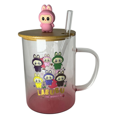 Mug en Verre Labubu The Monsters avec Couvercle Bambou et Paille