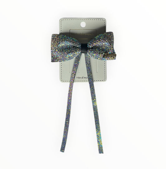 Barrette nœud argenté scintillant – Accessoire cheveux élégant et chic