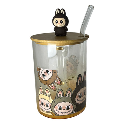 Mug en Verre Labubu The Monsters avec Couvercle Bambou et Paille