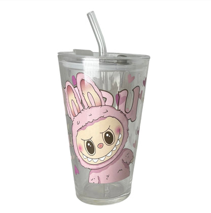 Verre à Smoothie avec Paille – Motif Lapin Kawaii Rose