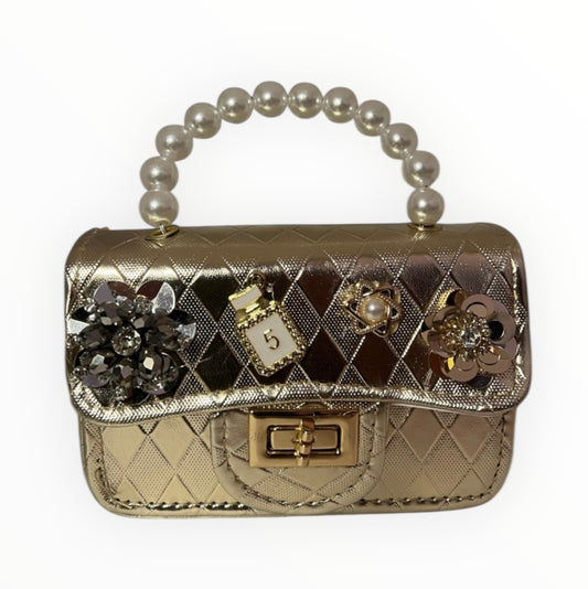 Mini Sac à Main Doré avec Perles et Décorations Luxe - soirée & cérémonie