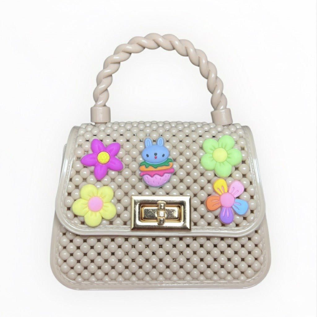 Sac à main perlé décoré fleurs et lapin – Style kawaii chic